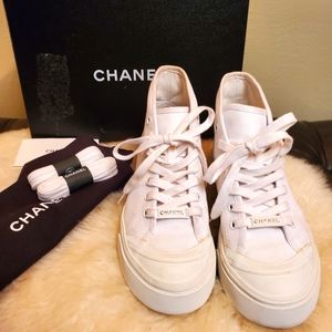 Chanel 20P Authentic high top sneakers all white with box and bags size 38.5